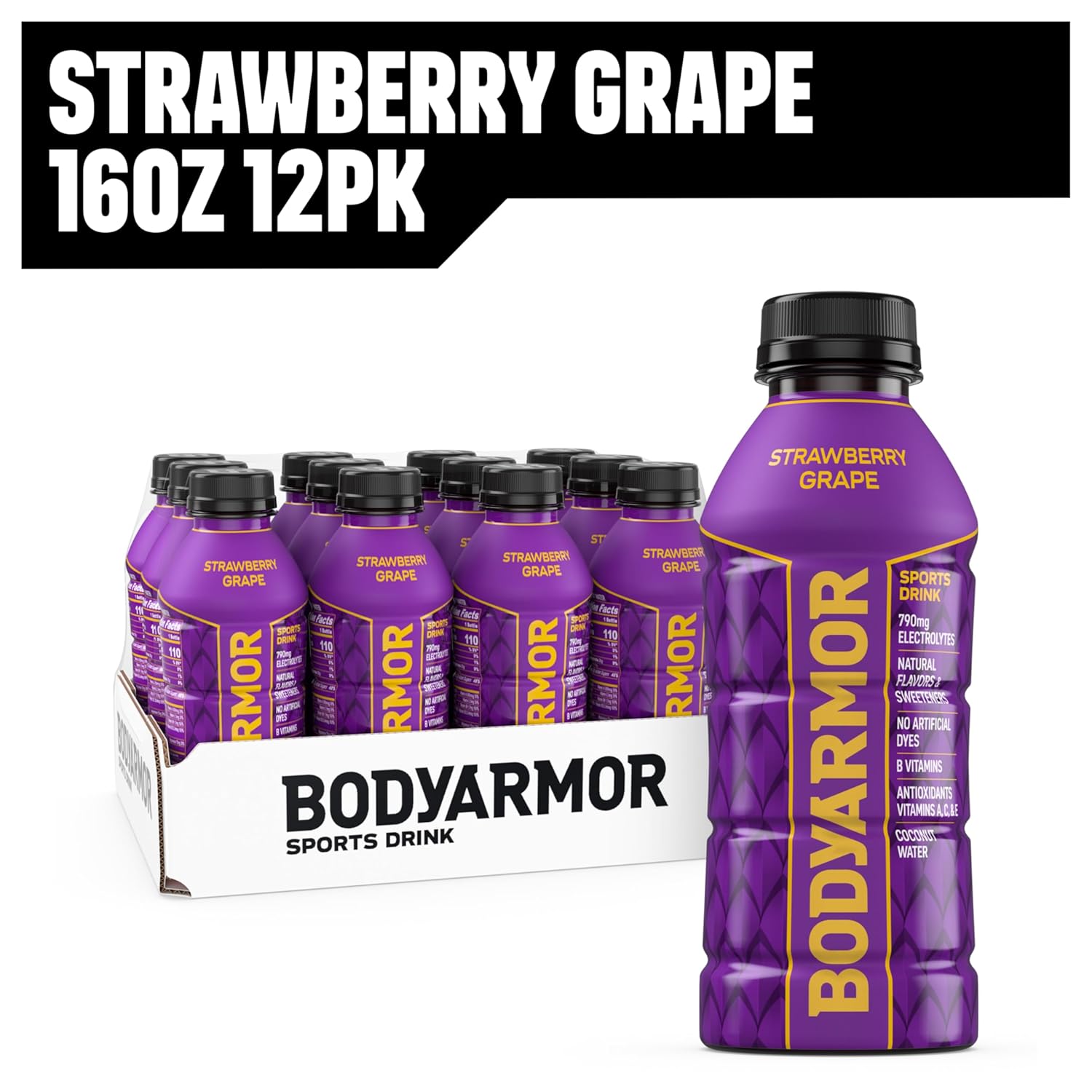 BODYARMOR Sports Drink Strawberry Grape – Clean Hydration for Home Gym and Wellness Routines, 16 Fl Oz Bottles (12 Pack)