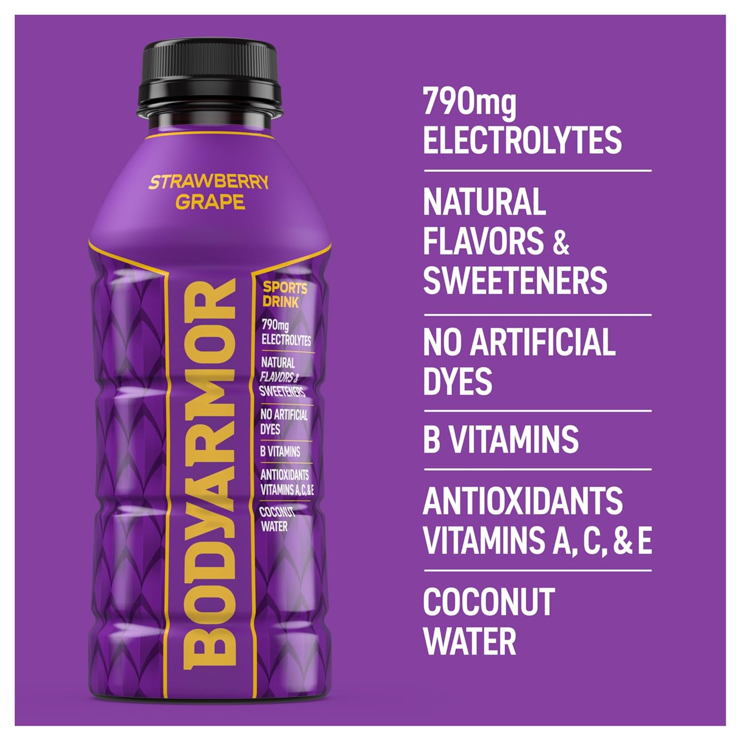 BODYARMOR Sports Drink Strawberry Grape – Clean Hydration for Home Gym and Wellness Routines, 16 Fl Oz Bottles (12 Pack)