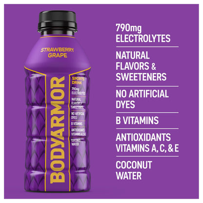BODYARMOR Sports Drink Strawberry Grape – Clean Hydration for Home Gym and Wellness Routines, 16 Fl Oz Bottles (12 Pack)