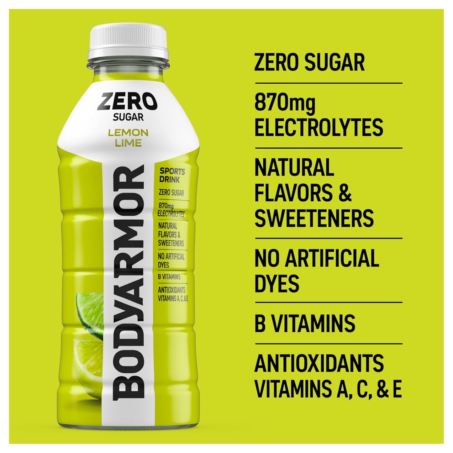 BODYARMOR ZERO Sugar Lemon Lime – Portable Electrolyte Hydration for Hiking Trails and Cycling Routes