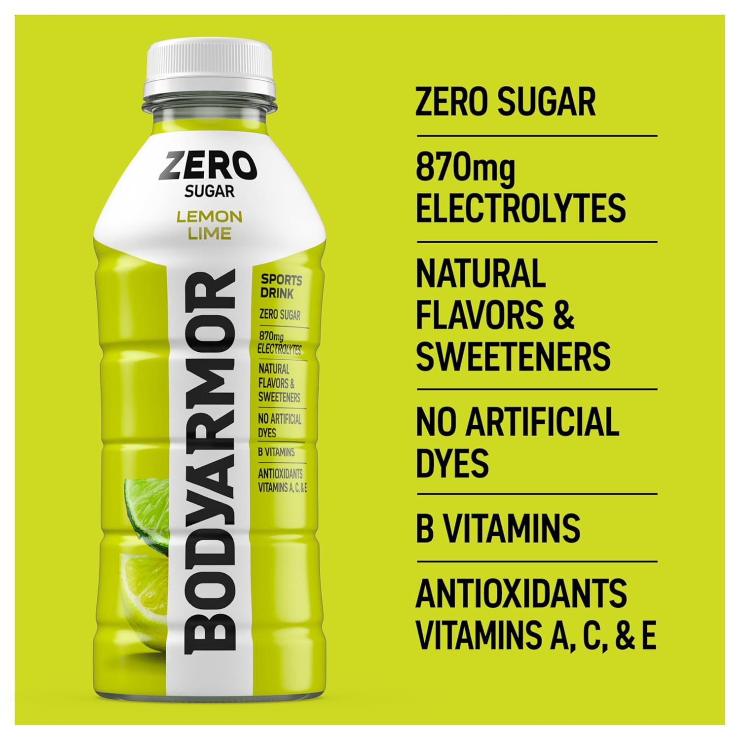 BODYARMOR ZERO Sugar Lemon Lime – Portable Electrolyte Hydration for Hiking Trails and Cycling Routes