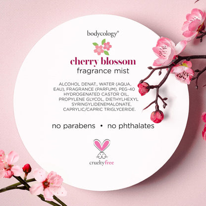Bodycology Cherry Blossom Long-Lasting Body Mist, 8 fl oz Scent Therapy Spray for Yoga Room and Meditation Space Atmosphere