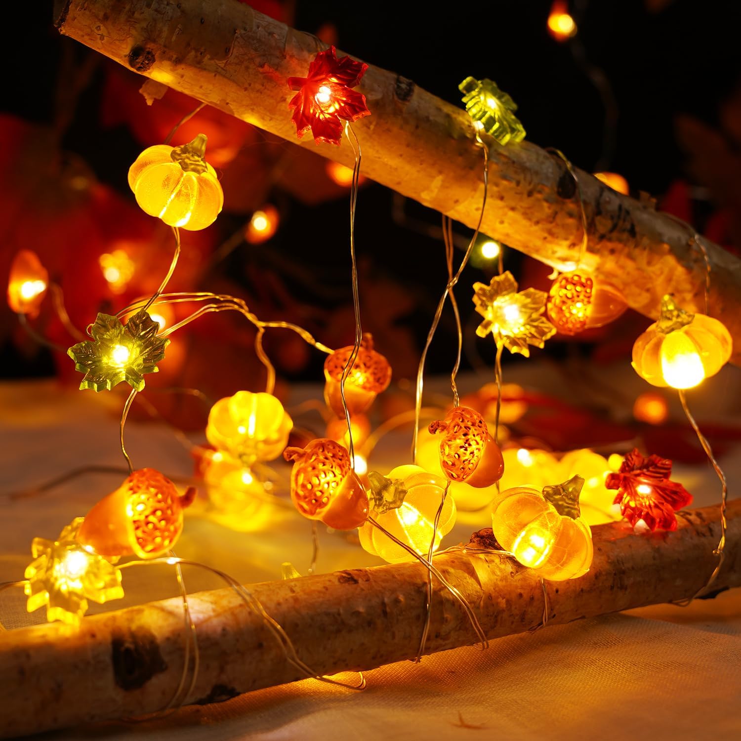 BOHON Fall Garland String Lights – Thoughtful Housewarming Gift for Her, Warm White Autumn Decor with Pumpkin & Maple