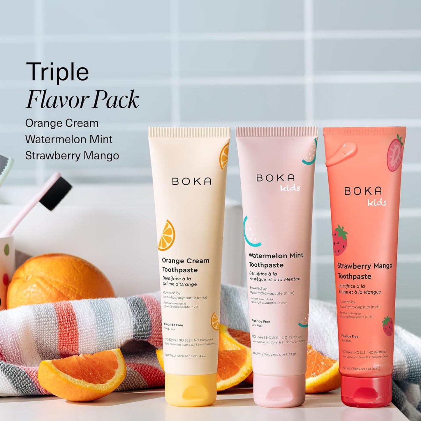 Boka Fluoride-Free Toothpaste for Children – Playroom-Approved Enamel Care, 3-Flavor Variety Pack