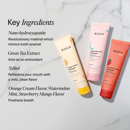 Boka Fluoride-Free Toothpaste for Children – Playroom-Approved Enamel Care, 3-Flavor Variety Pack
