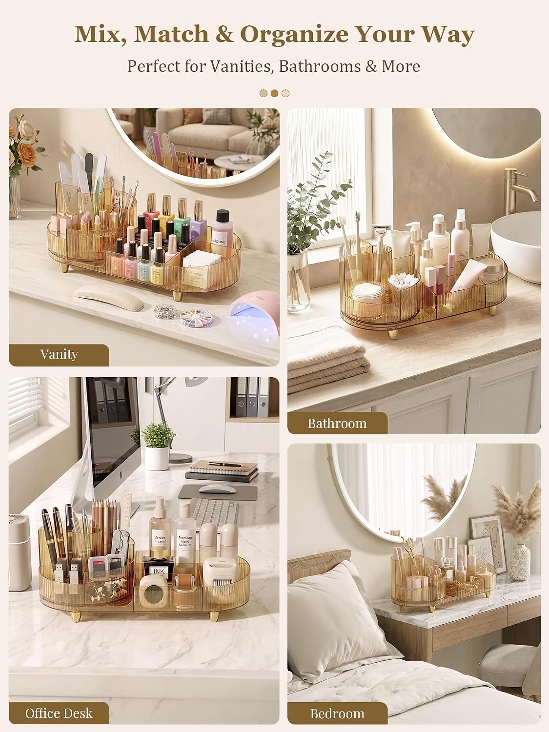 Booklov Rotating Makeup Organizer – Statement Vanity Tray in Onyx, Living Room and Bedroom Decor Centerpiece