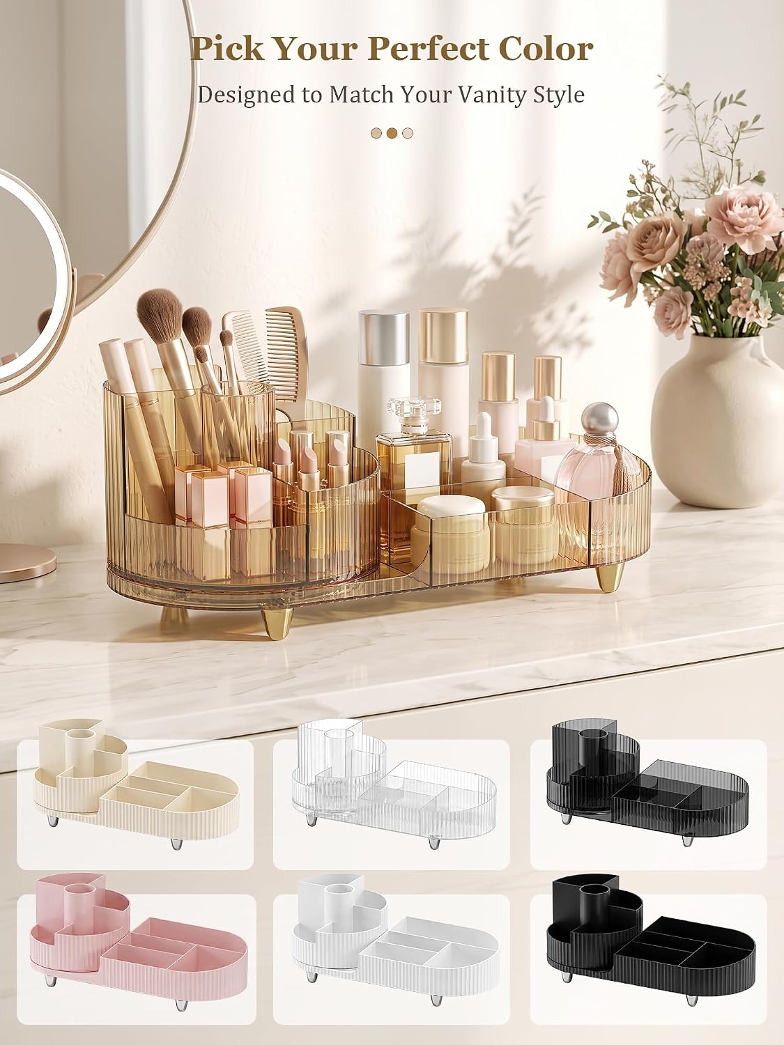 Booklov Rotating Makeup Organizer – Statement Vanity Tray in Onyx, Living Room and Bedroom Decor Centerpiece