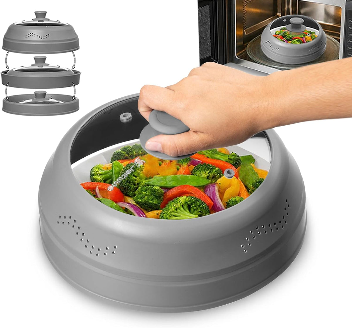 borosilicate glass top with integrated air vents for steam release and visibility