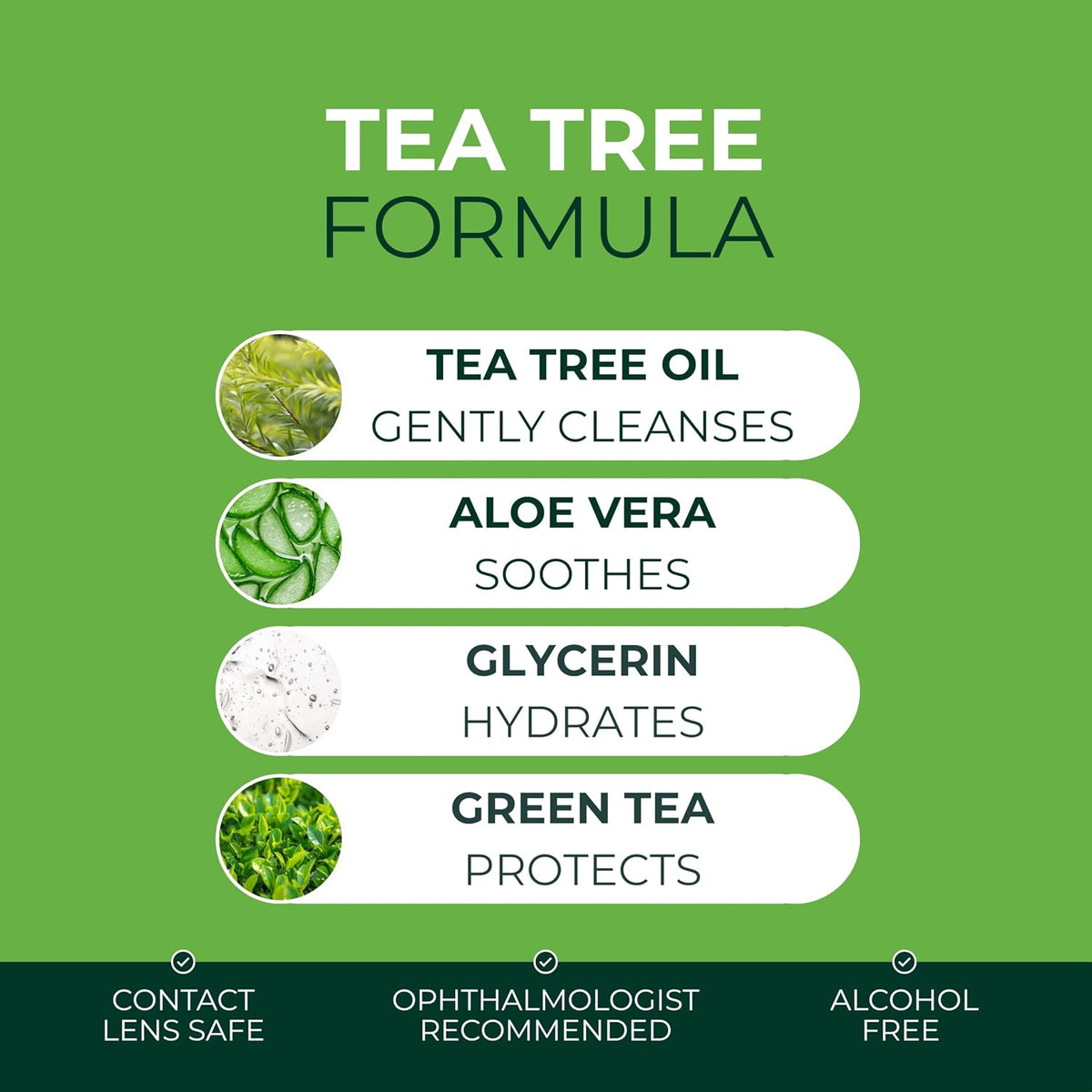 botanical blend of green tea, chamomile, and aloe vera for soothing
