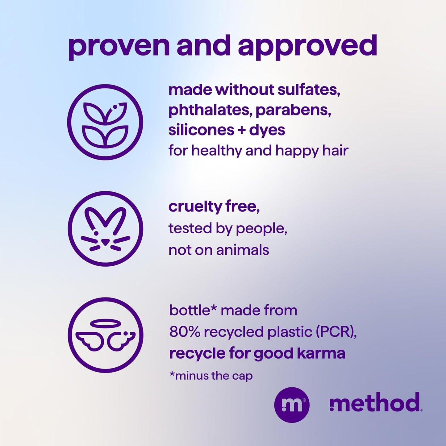 bottle (excluding cap) made from 80% post-consumer recycled plastic; cruelty-free, never tested on animals