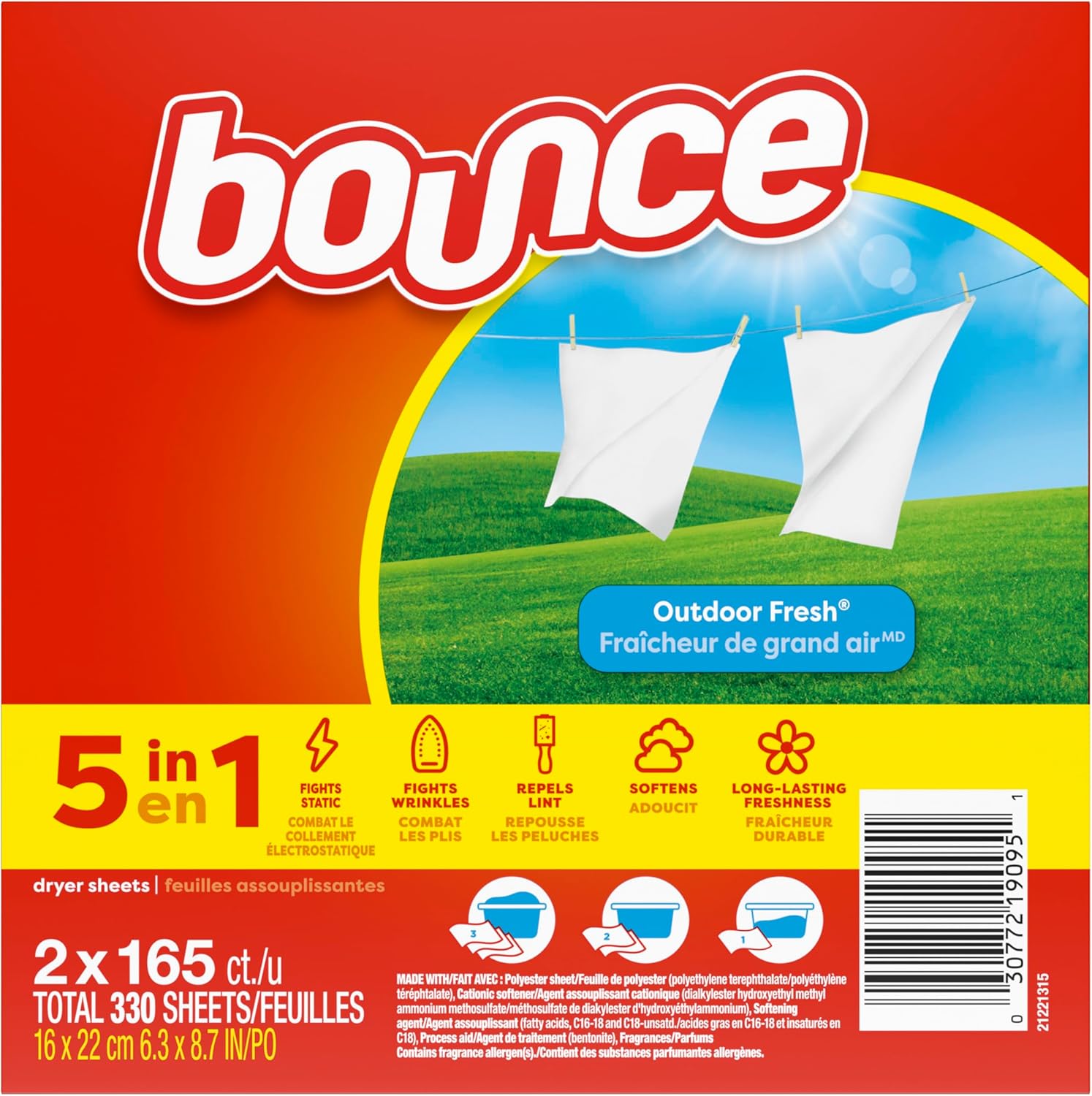 Bounce Bulk Dryer Sheets Outdoor Fresh 330ct for Remote Worker Wardrobes, Less Wrinkles Between Meetings