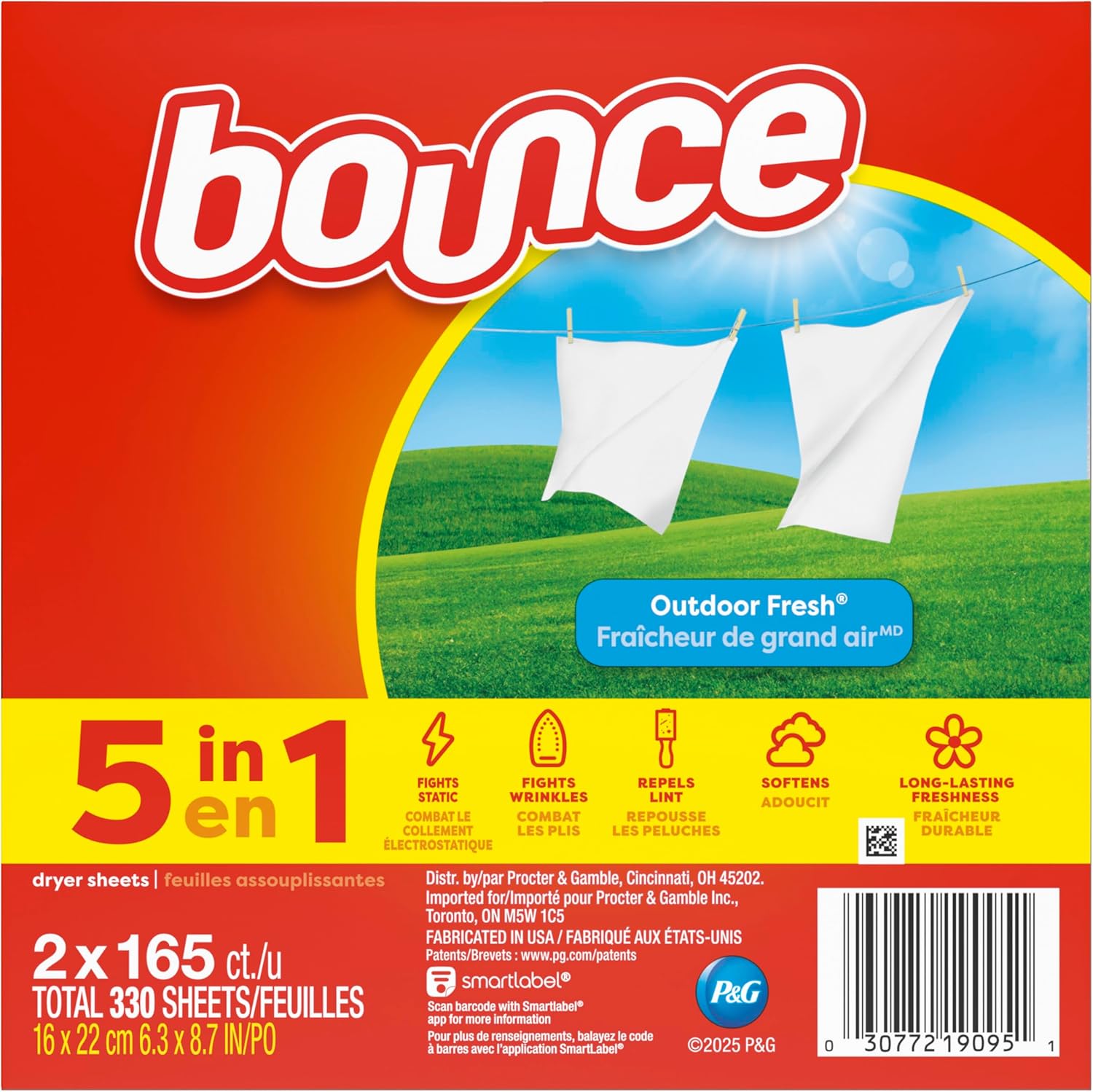 Bounce Bulk Dryer Sheets Outdoor Fresh 330ct for Remote Worker Wardrobes, Less Wrinkles Between Meetings