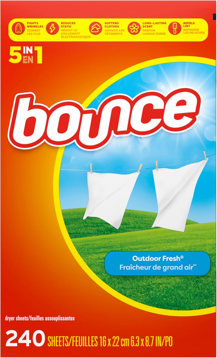 Bounce Outdoor Fresh Dryer Sheets for Family Laundry with Babies and Toddlers, Gentle Scent for Nursery Linens, 240 Count