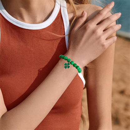 Bovemee Green Nature Stone Bracelet – Simple Lucky Charm for Clean Everyday Styling, Single Clover Bead