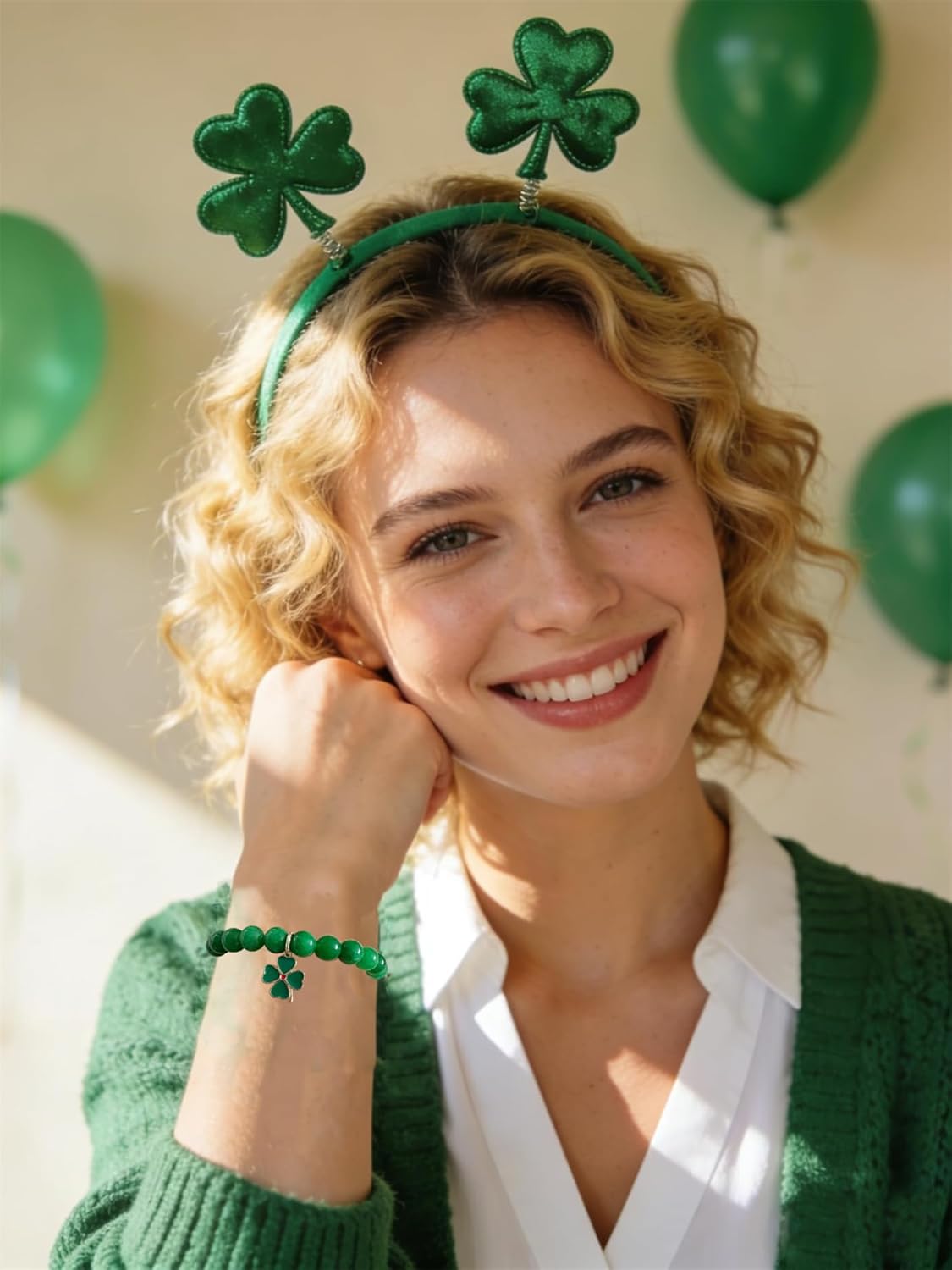 Bovemee Green Nature Stone Bracelet – Simple Lucky Charm for Clean Everyday Styling, Single Clover Bead