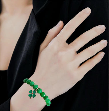 Bovemee Green Nature Stone Bracelet – Simple Lucky Charm for Clean Everyday Styling, Single Clover Bead