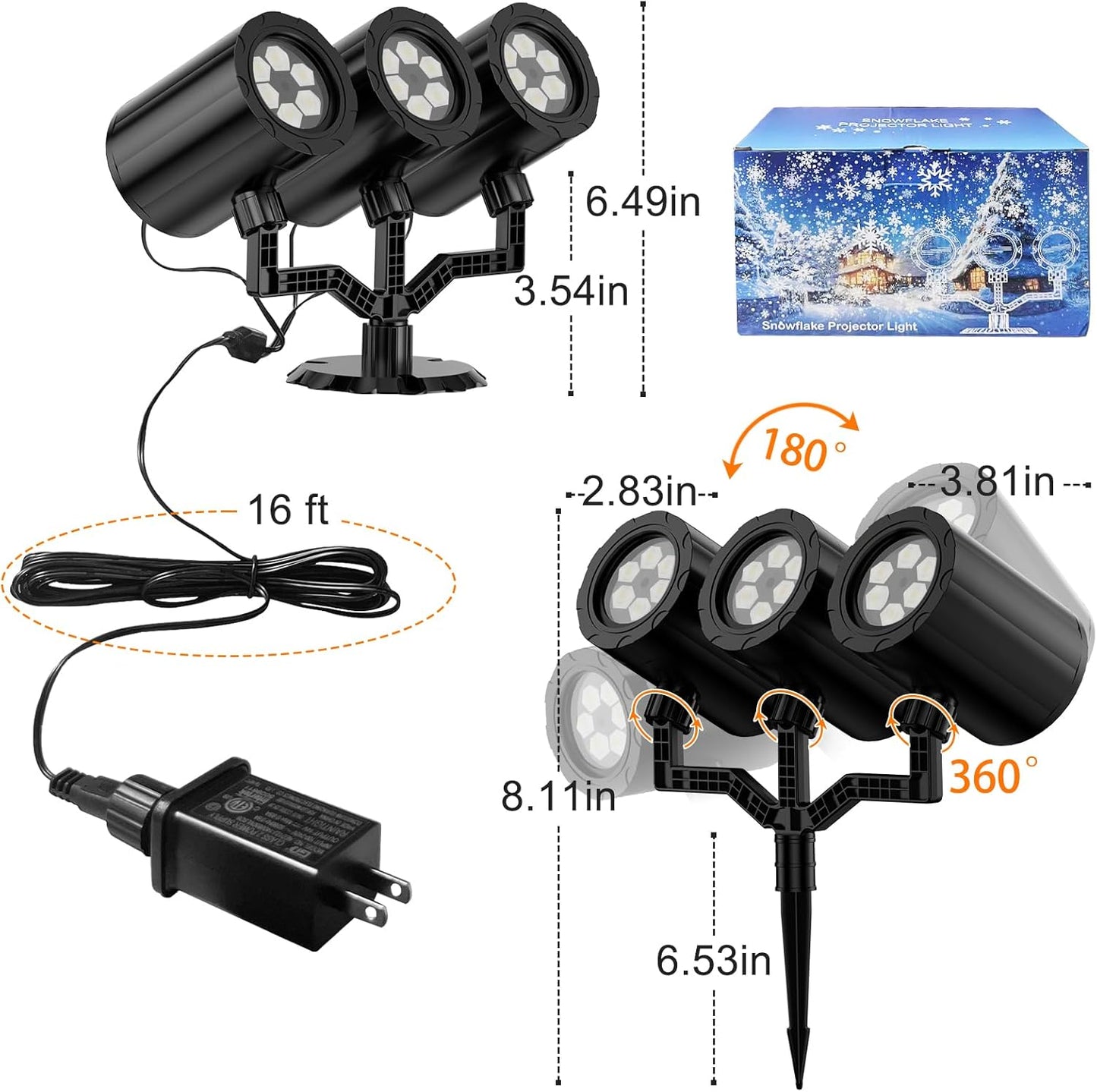 [Brand] 360° Rotating Snowfall Projector – Weatherproof Outdoor Yard and Driveway Lighting
