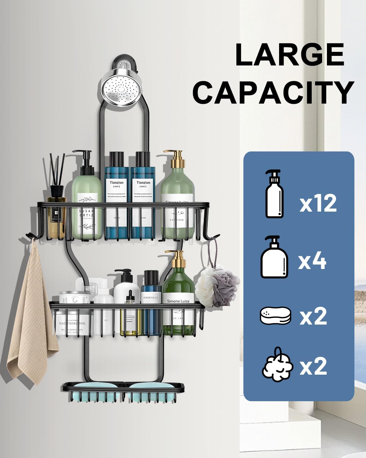 [Brand] Holiday Gift Shower Caddy for Her, Pink Finish Over-the-Showerhead Organizer with Hooks