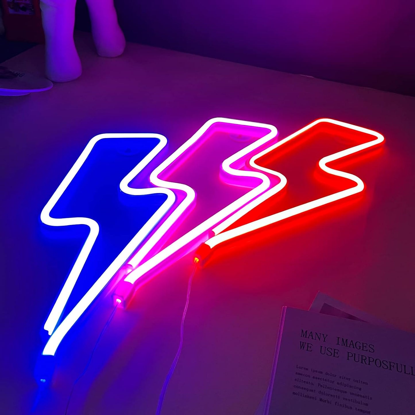 [Brand] Lightning Bolt Neon Sign – Flameless Cool to Touch Wall Light for Bedroom, Battery and USB LED Decor Safe Around Kids and Pets
