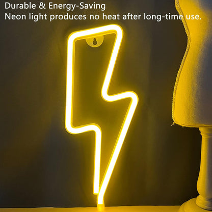 [Brand] Lightning Bolt Neon Sign – Flameless Cool to Touch Wall Light for Bedroom, Battery and USB LED Decor Safe Around Kids and Pets