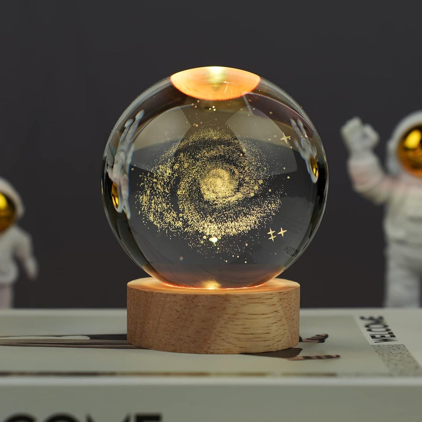 [Brand Name] 3D Moon Crystal Sphere Lamp - Unique Valentine's Day Gift for Couples, Romantic Bedroom Night Light with Wooden Base