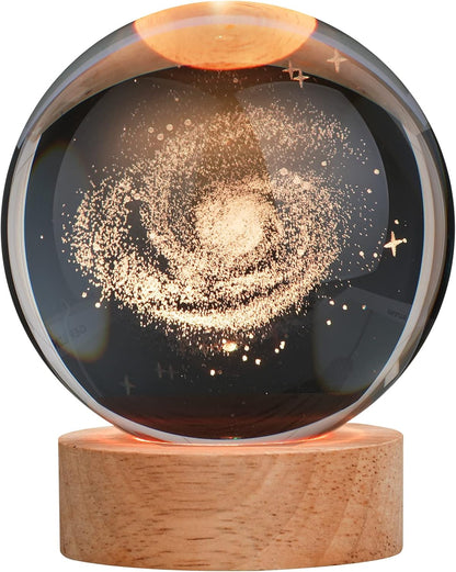 [Brand Name] 3D Moon Crystal Sphere Lamp - Unique Valentine's Day Gift for Couples, Romantic Bedroom Night Light with Wooden Base