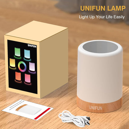 [Brand Name] Modern Bedside Table Lamp with 360° LED Panel, Dimmable Warm White and RGB Mood Light for Living Room