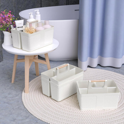 [Brand] Three-Compartment Caddy – Designer Bathroom Storage in Neutral Tones