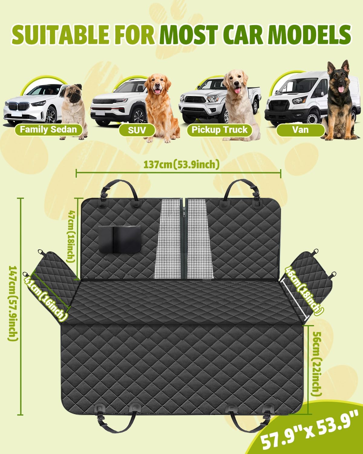 breathable transparent mesh viewing window between front and rear seats
