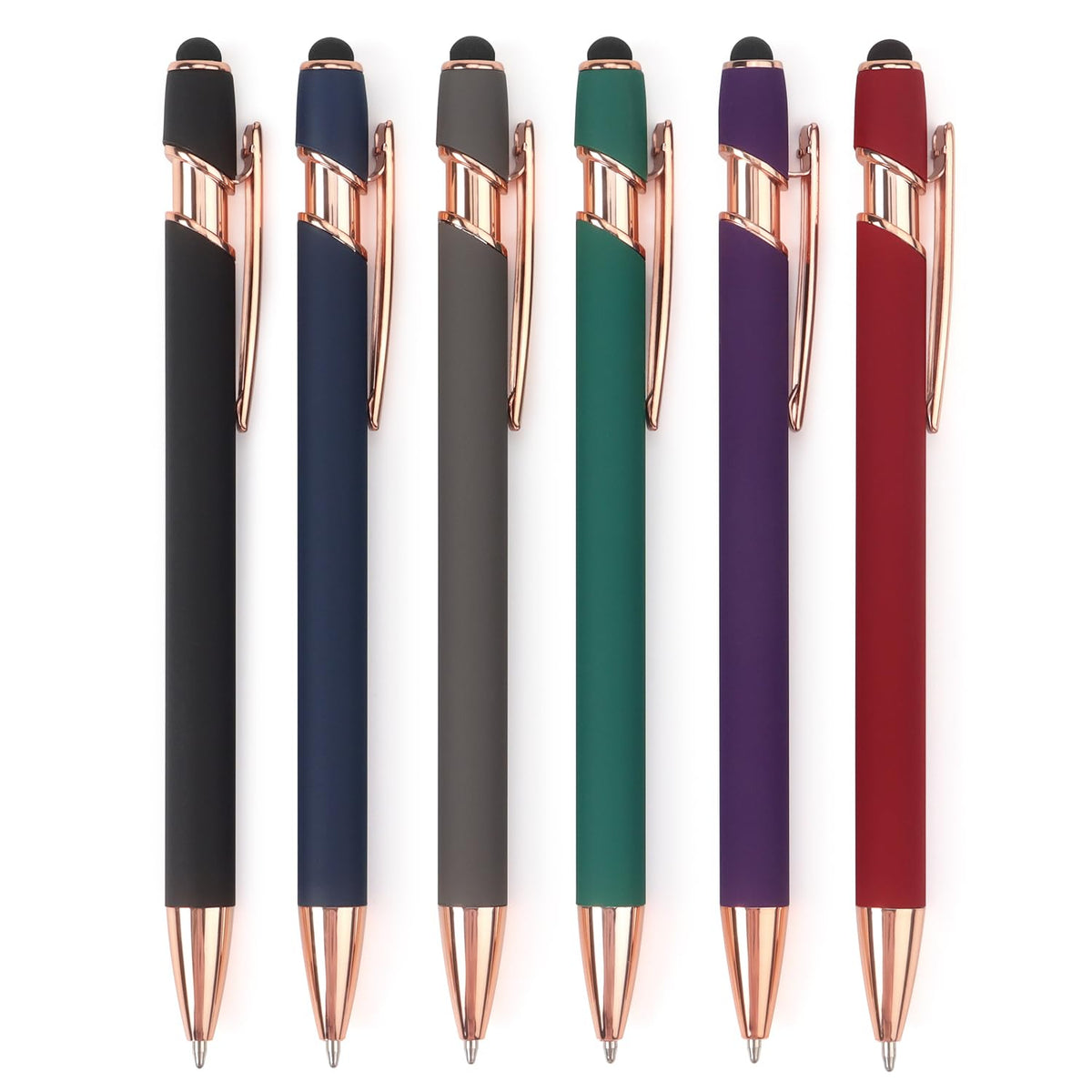 Bribobo 6 Pack Ballpoint Pen 2-in-1 Stylus Retractable Ballpoint Pen with Stylus tip, Metal Stylus Pen for Touch Screens, 1.0 mm Black Ink, 6 Different Color
