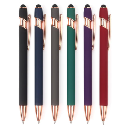 Bribobo 6 Pack Ballpoint Pen 2-in-1 Stylus Retractable Ballpoint Pen with Stylus tip, Metal Stylus Pen for Touch Screens, 1.0 mm Black Ink, 6 Different Color