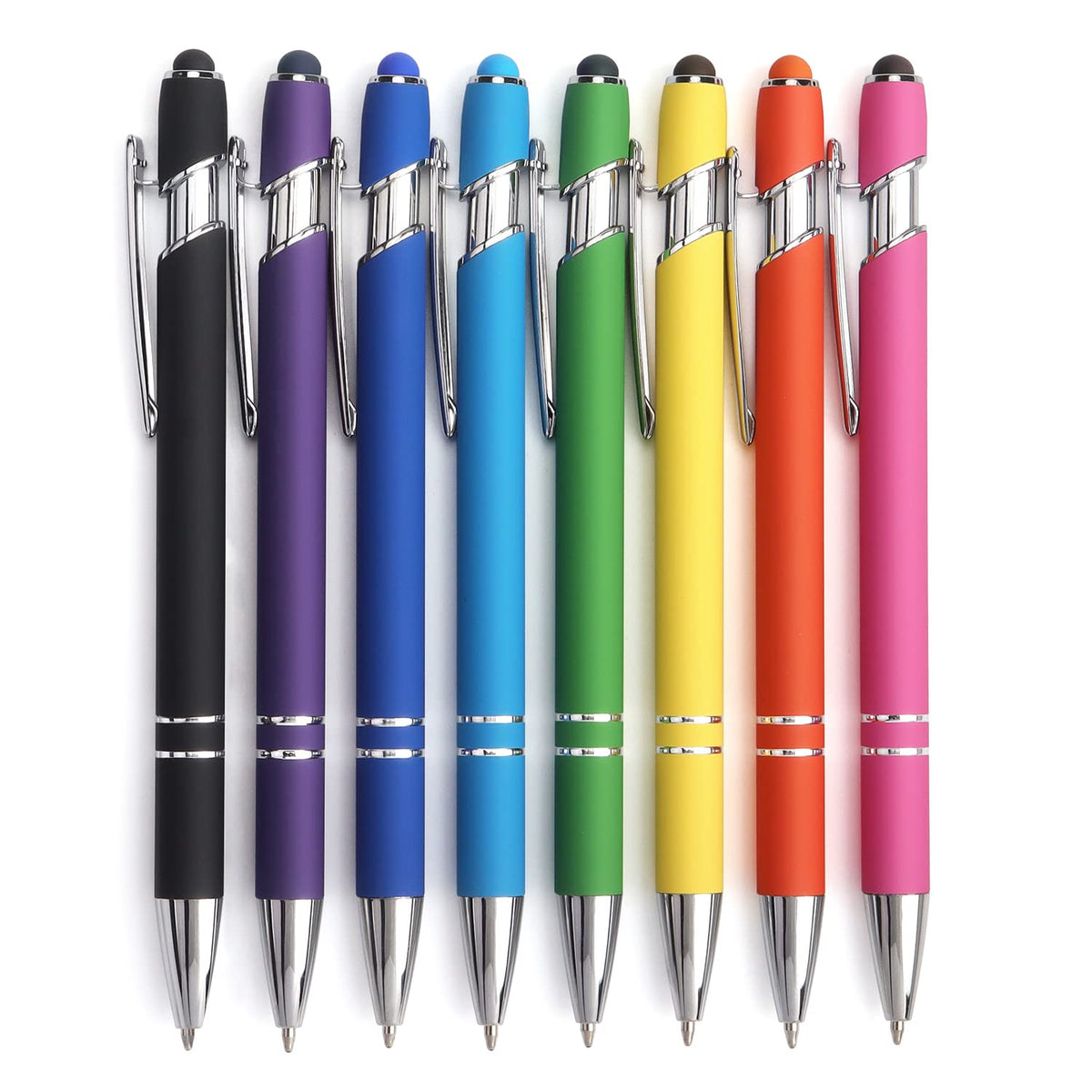 Bribobo 8 Pack Ballpoint Pen 2-in-1 Stylus Retractable Ballpoint Pen with Stylus tip, Metal Stylus Pen for Touch Screens, 1.0 mm Black Ink