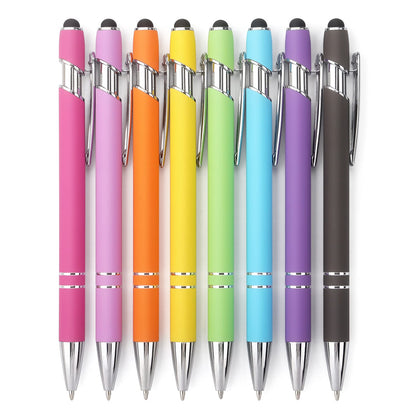 Bribobo 8 Pack Ballpoint Pen 2-in-1 Stylus Retractable Ballpoint Pen with Stylus tip, Metal Stylus Pen for Touch Screens, 1.0 mm Black Ink(Mixed Color)