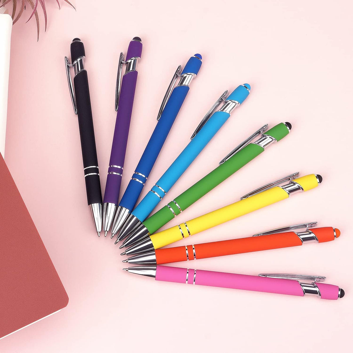 Bribobo Ballpoint and Stylus Combo 8 Pack – Front Desk and Conference Room Supply, Lightweight Metal Pens for Digital Forms