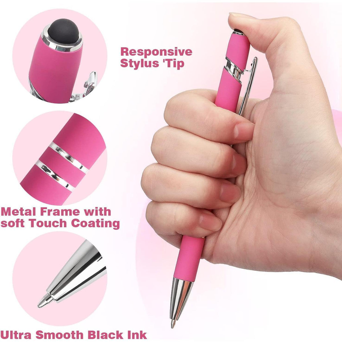 Bribobo Ballpoint and Stylus Combo 8 Pack – Front Desk and Conference Room Supply, Lightweight Metal Pens for Digital Forms