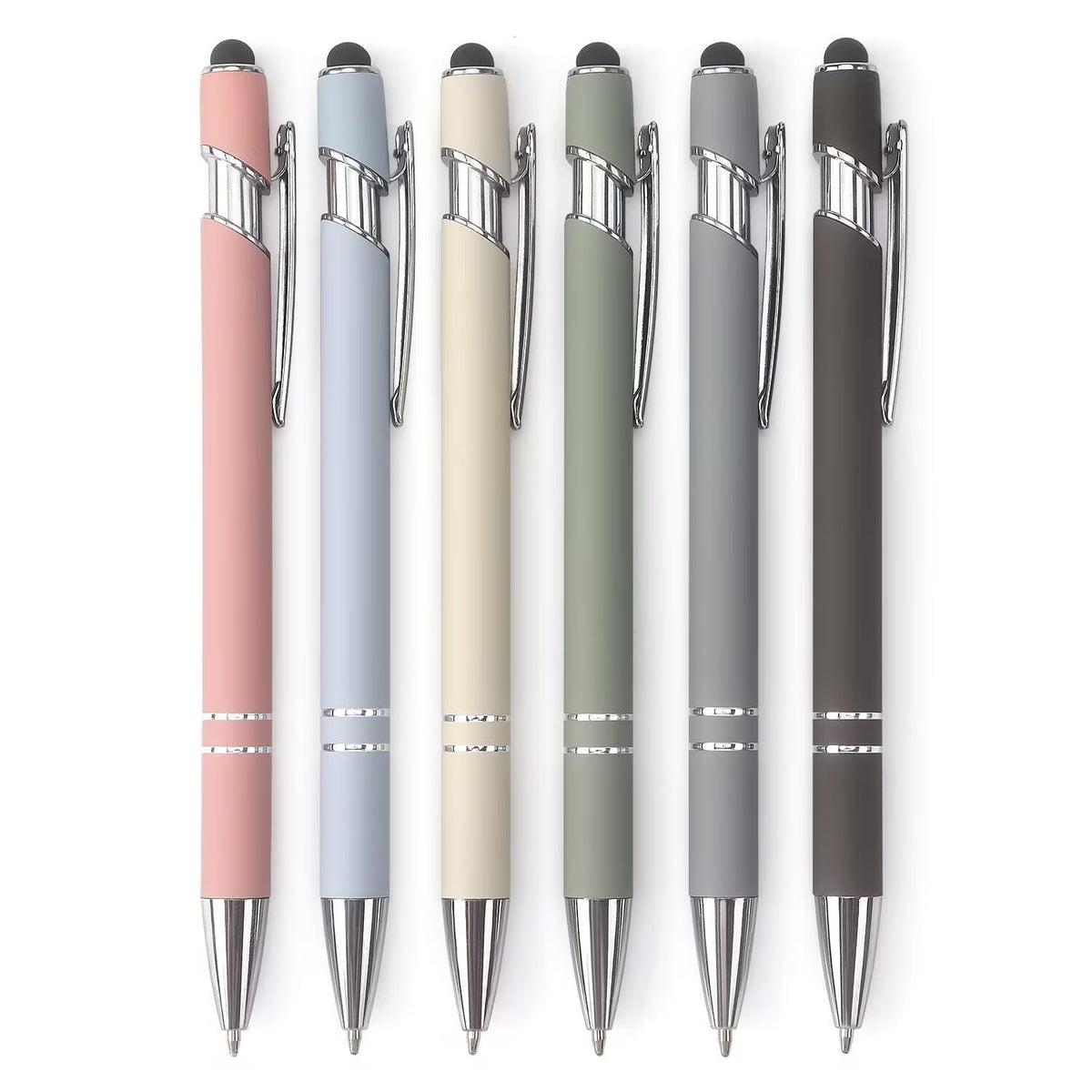 Bribobo Ballpoint Pen 2-in-1 Stylus Retractable Ballpoint Pen with Stylus tip, Metal Stylus Pen for Touch Screens, 1.0 mm Black Ink (Pastel Color) 6 Pack