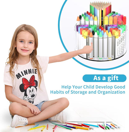 BrightBasics Kids Art Desk Organizer – Drop-Resistant Rotating Supply Tray with Carrying Handle for Elementary Art Stations