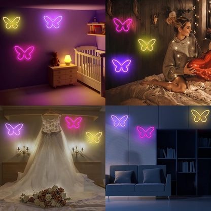 BRIGHTDECK Butterfly Neon LED Sign Trio – Aesthetic Bedroom Wall Decor, Pink Purple and Warm White Ambient Light for Cozy Spaces