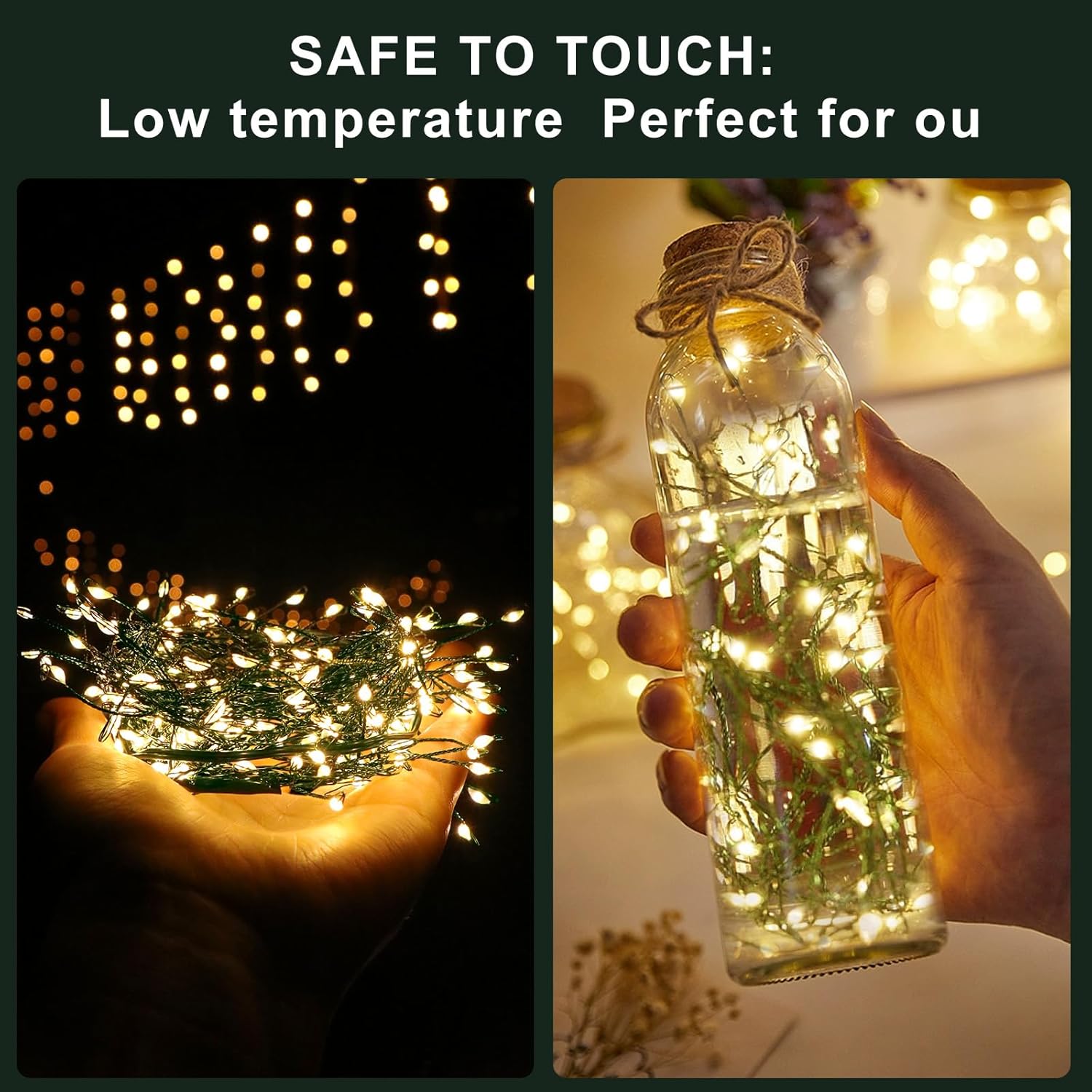 BrightGlow Safe LED String Lights – Flameless Bedroom Nightlight for Kids and Pets, Cool Touch 10FT
