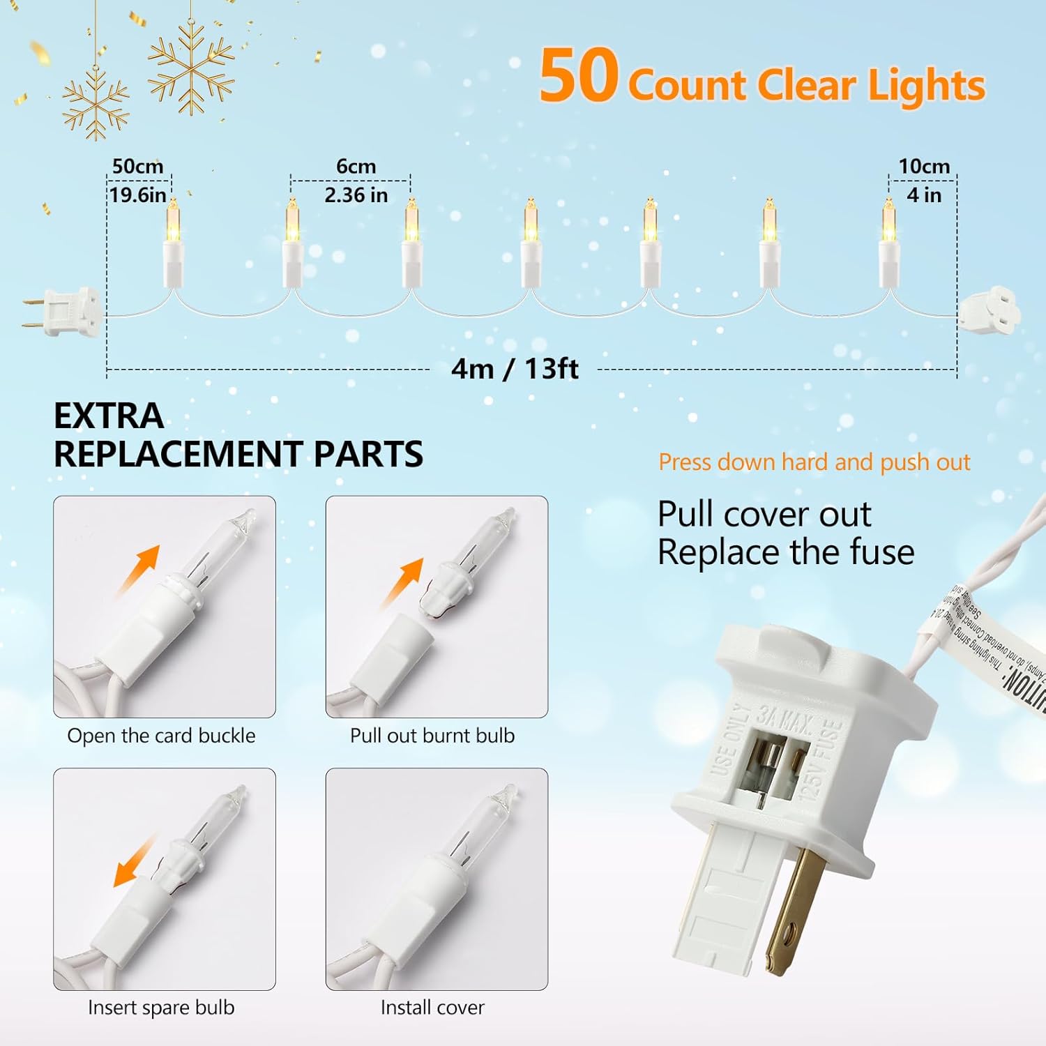 Brightown 2700K Clear Bulb Christmas Lights 13ft White Cord – Cozy Bedroom & Reading Nook Ambient Glow for Small Space Holiday Decorating