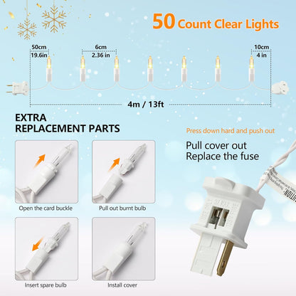 Brightown 2700K Clear Bulb Christmas Lights 13ft White Cord – Cozy Bedroom & Reading Nook Ambient Glow for Small Space Holiday Decorating
