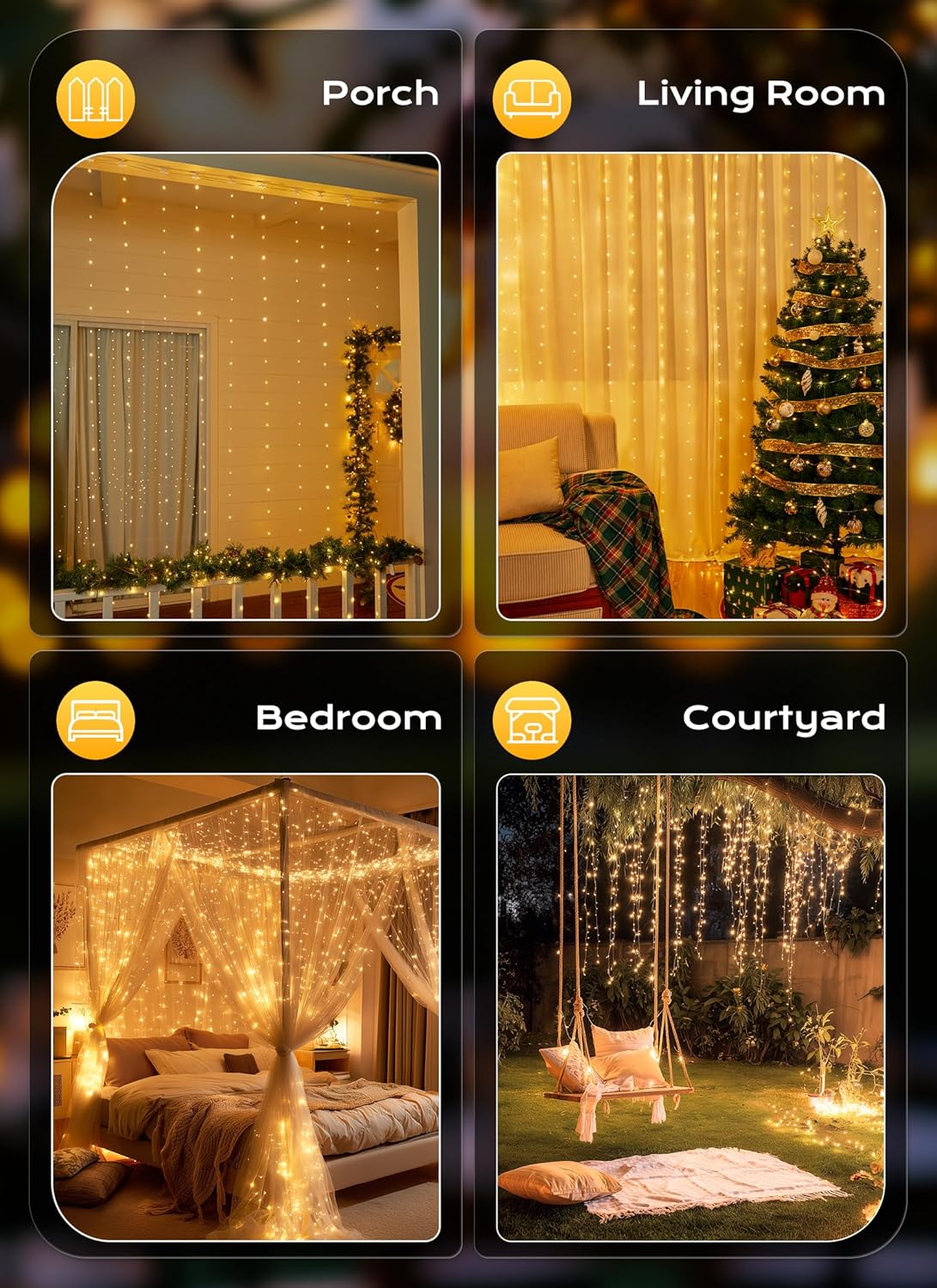 Brightown 300 LED Fairy Curtain Lights, Cool to the Touch and Timer USB String Lights for Kids Room and Nursery, 8 Lighting Modes with Remote