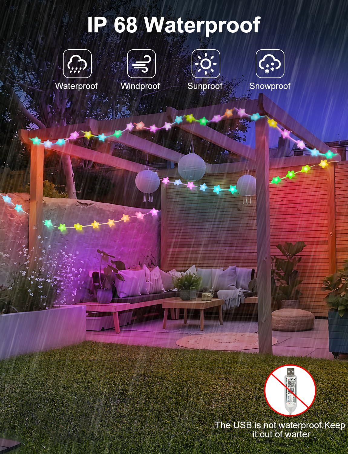 Brightown Flameless Star Fairy Lights 33ft – Smoke Free Candle Alternative with Auto Shutoff Timer, Safe Bedroom and Nursery Night Light