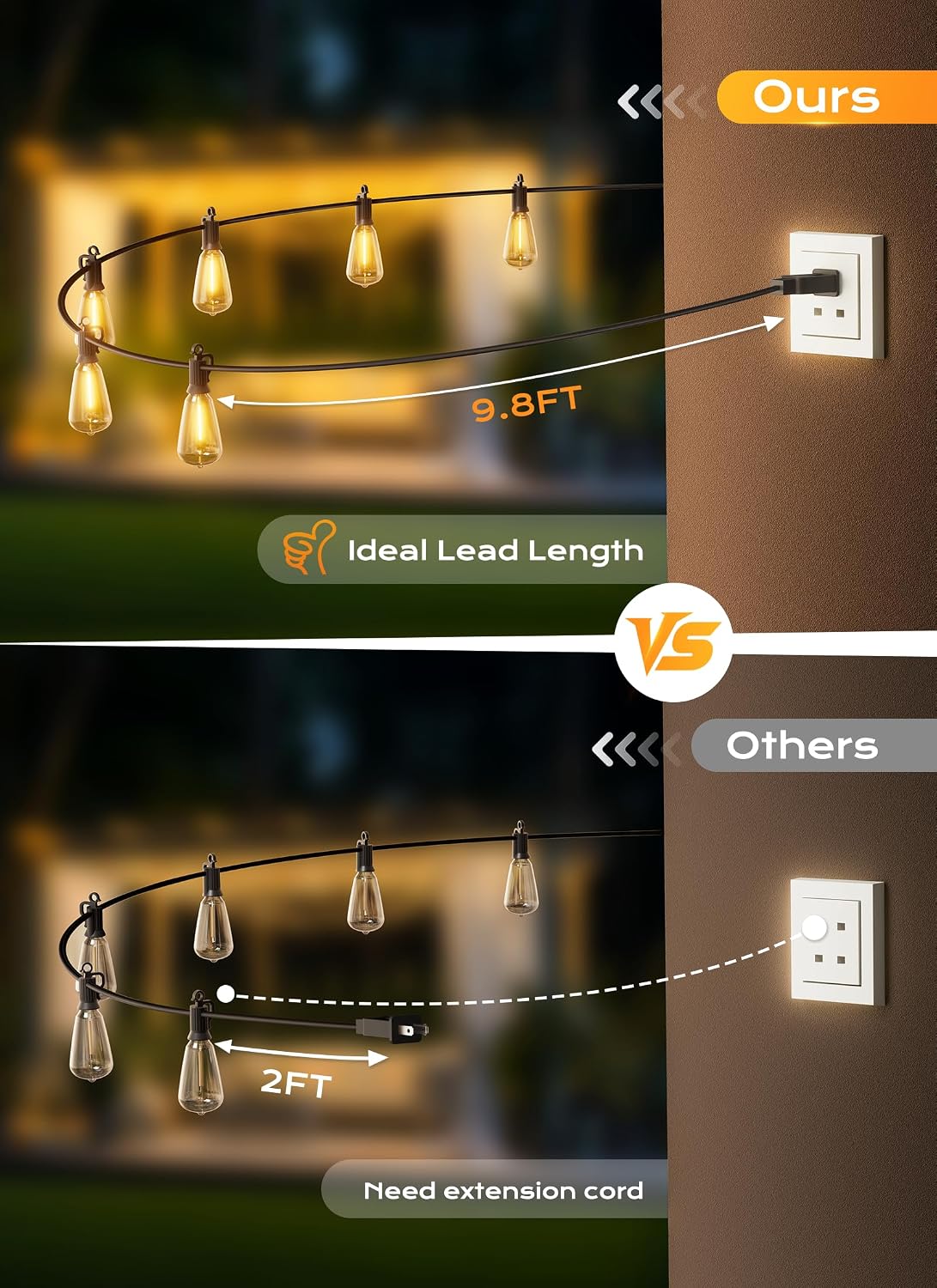 Brightown Safe Outdoor String Lights – Shatterproof PET LED Bulbs, Flameless and Cool to Touch, 100FT IP65 Waterproof Patio Lights for Kids, Pets, and Family Use