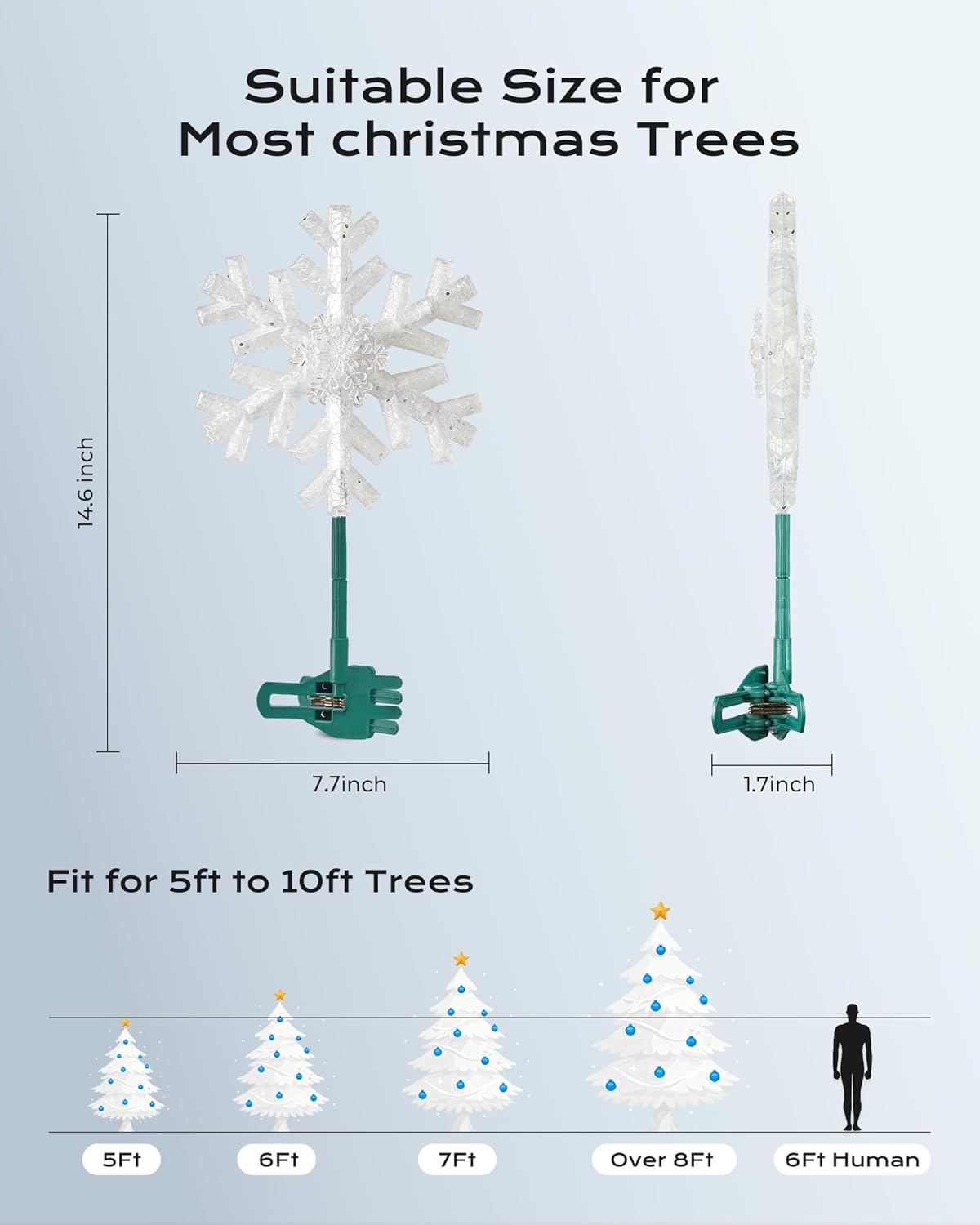 Brightown Snowflake Tree Topper with Lights – Understated White Christmas Decor for Intentional Living Room, Single 3D Cool White Focal Point