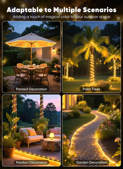 Brightown Solar Rope Lights – Flameless & Cool-Touch Outdoor String Lights Safe Around Kids, Pets & Family Gatherings