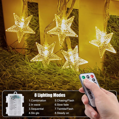 Brightown Star String Lights – Patio and Backyard String Lights Outdoor, 17ft IP65 Waterproof Battery Operated Star Fairy Lights with Remote
