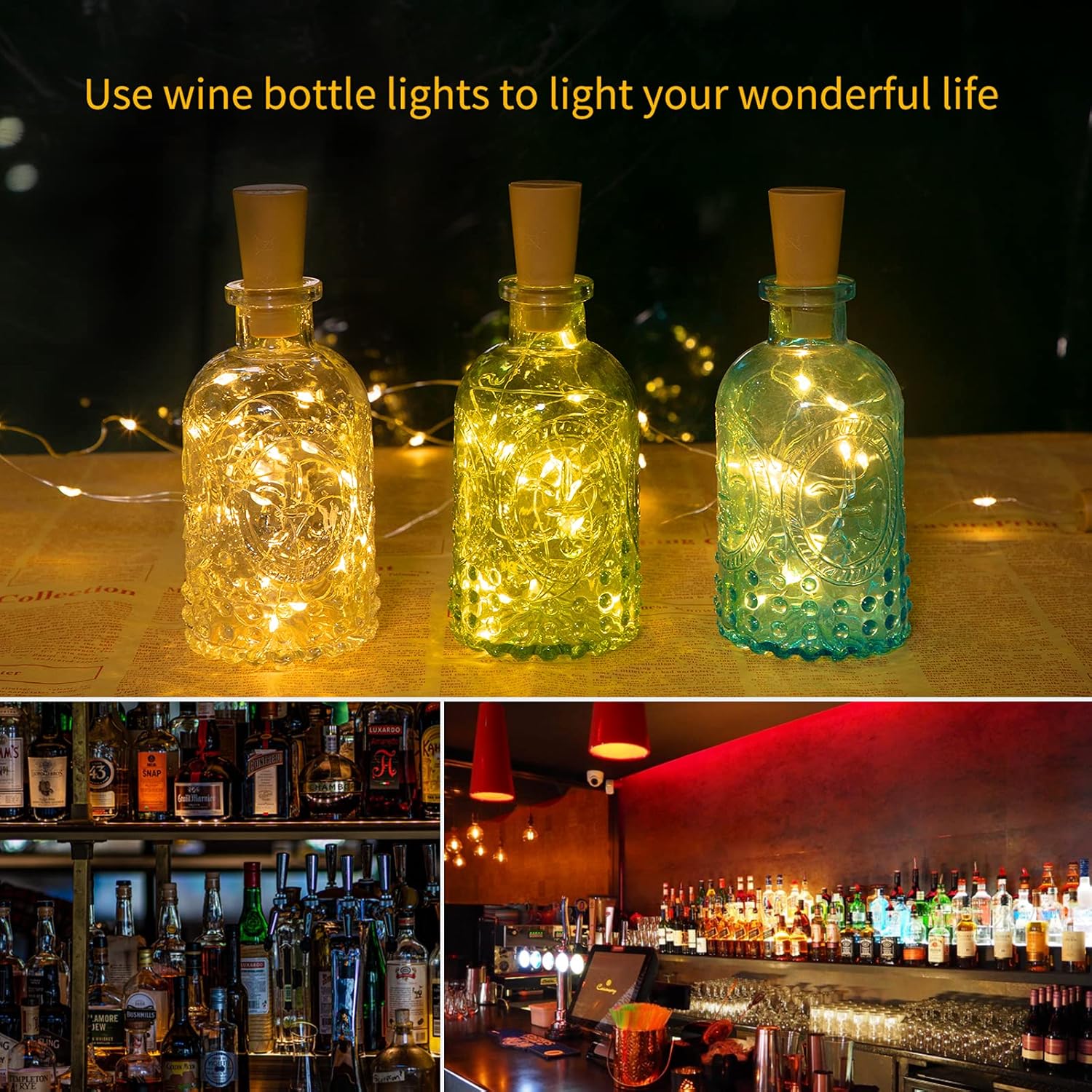 Brightown Waterproof Cork Lights – Patio and Balcony Bottle Lighting, IP44 Battery String for Outdoor Dinner Parties