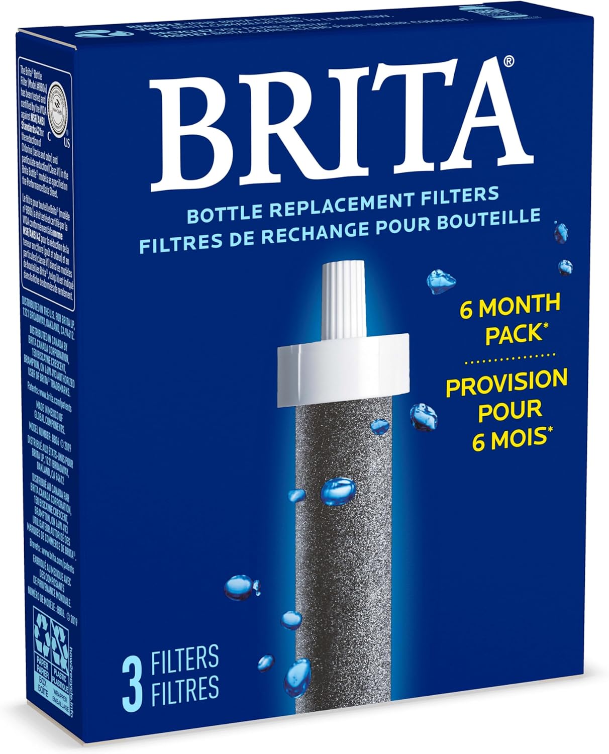 Brita Filtering Water Bottle Filters – Mineral-Safe Hydration for Active Wellness Routines, 40-Gallon Cartridges, Pack of 3
