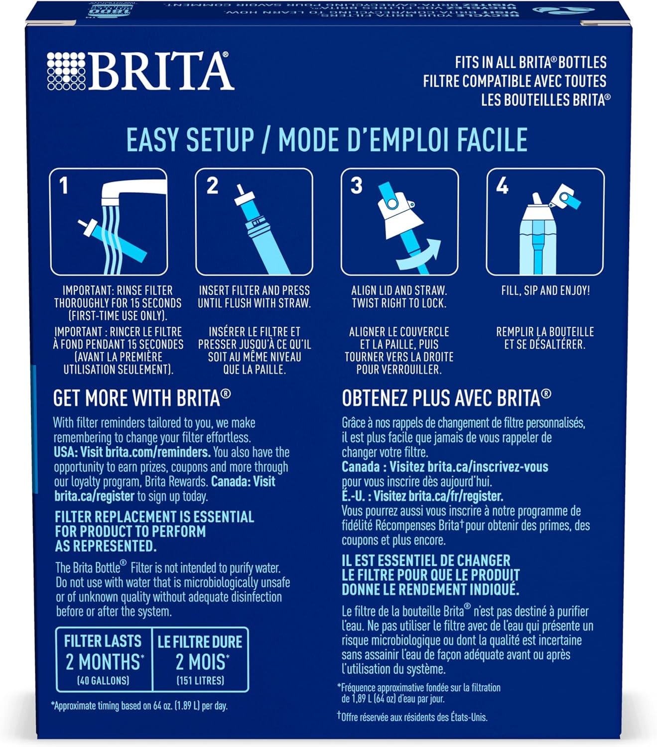 Brita Filtering Water Bottle Filters – Mineral-Safe Hydration for Active Wellness Routines, 40-Gallon Cartridges, Pack of 3